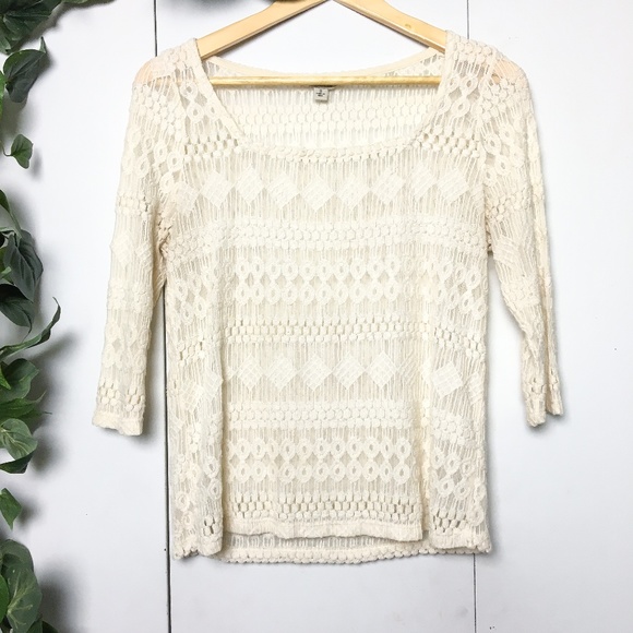Lucky Brand Tops - *SOLD* LUCKY BRAND Ivory 3/4 Sleeve Lace Top